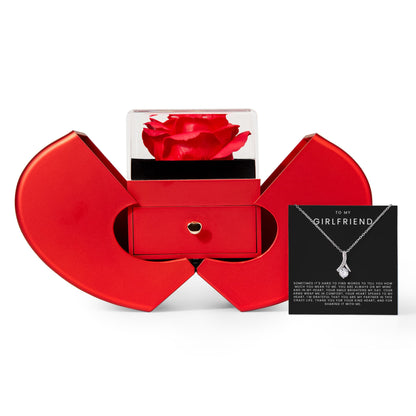 To My Girlfriend - Alluring Beauty Necklace - Red Heart Rose Box Gift Set