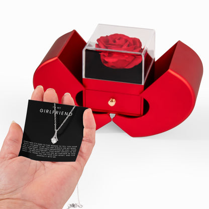 To My Girlfriend - Alluring Beauty Necklace - Red Heart Rose Box Gift Set
