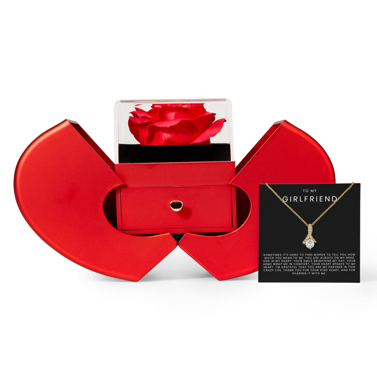 To My Girlfriend - Alluring Beauty Necklace - Red Heart Rose Box Gift Set