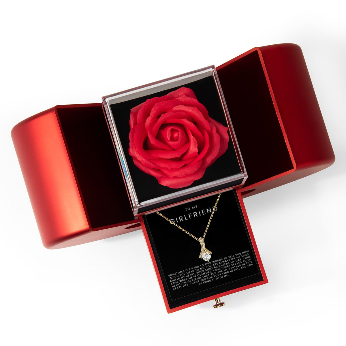 To My Girlfriend - Alluring Beauty Necklace - Red Heart Rose Box Gift Set