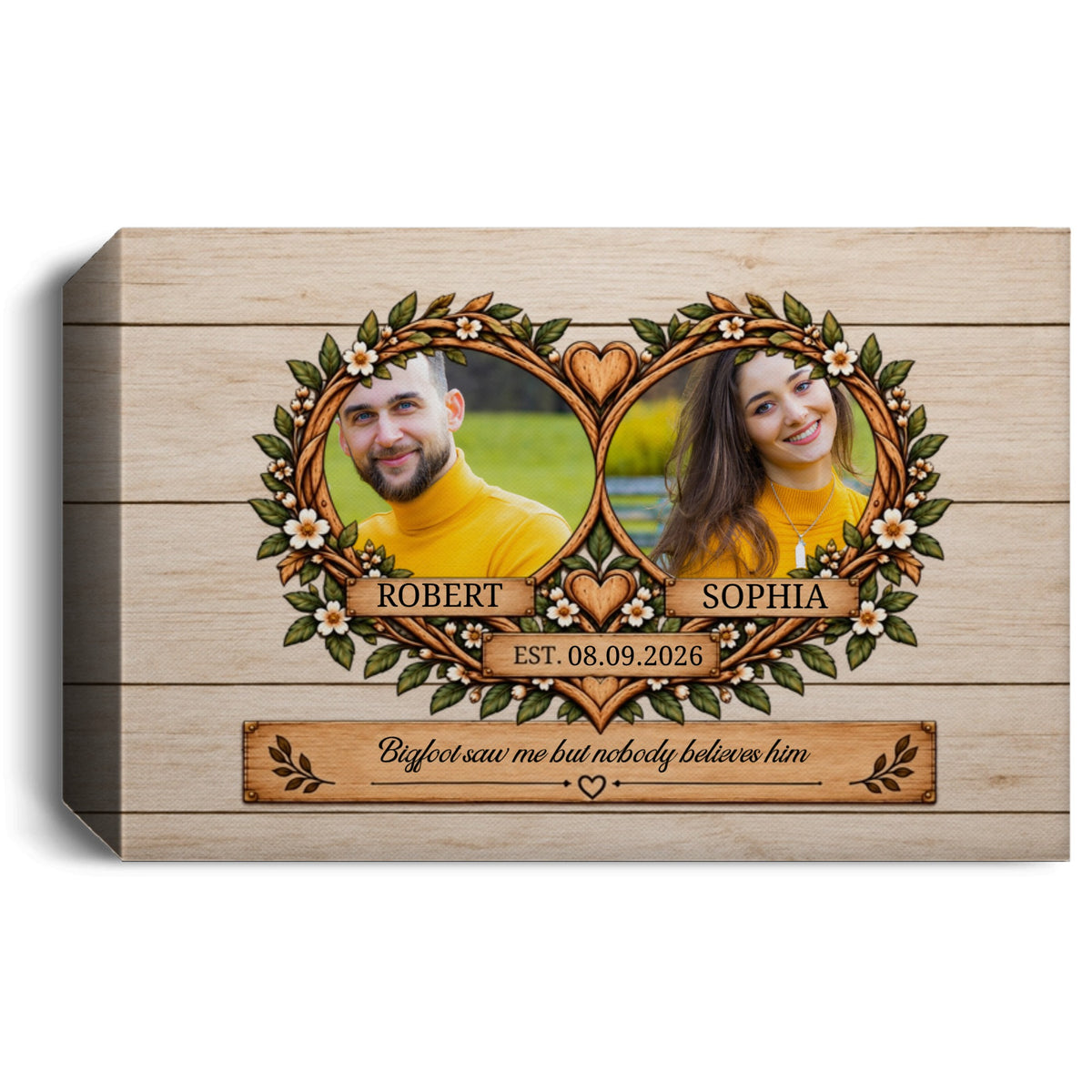 Personalized Couple Photo Canvas | Custom Couple Portrait Wall Art | Names & Date Rustic Anniversary Wedding Gift for Husband Wife