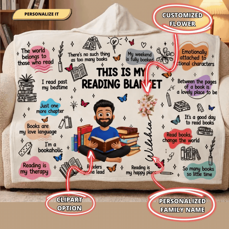 Personalized Reading Blanket | Custom Book Lover Fleece Blanket | This Is My Reading Blanket, Cozy Gift for Readers & Bookworms