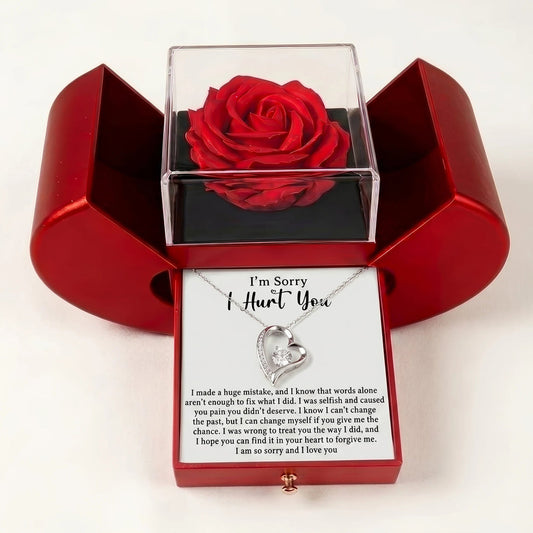 "I'm Sorry I Hurt You" Forever Love Necklace with Red Rose Box – A Heartfelt Apology Gift for Her