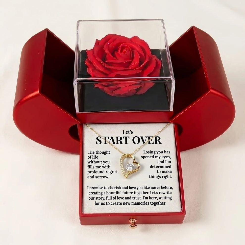 "Let's Start Over" Forever Love Necklace & Red Rose Box - Romantic Apology Gift