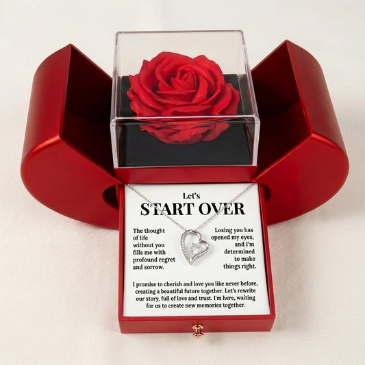 "Let's Start Over" Forever Love Necklace & Red Rose Box - Romantic Apology Gift