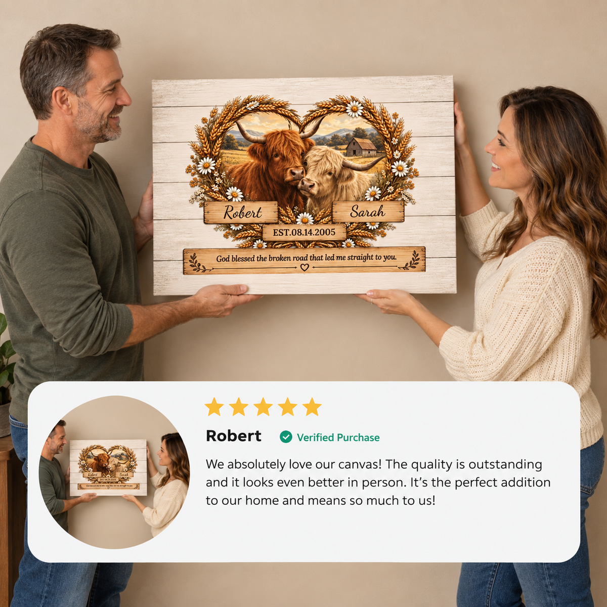 Country Couple Highland Cow Wall Art