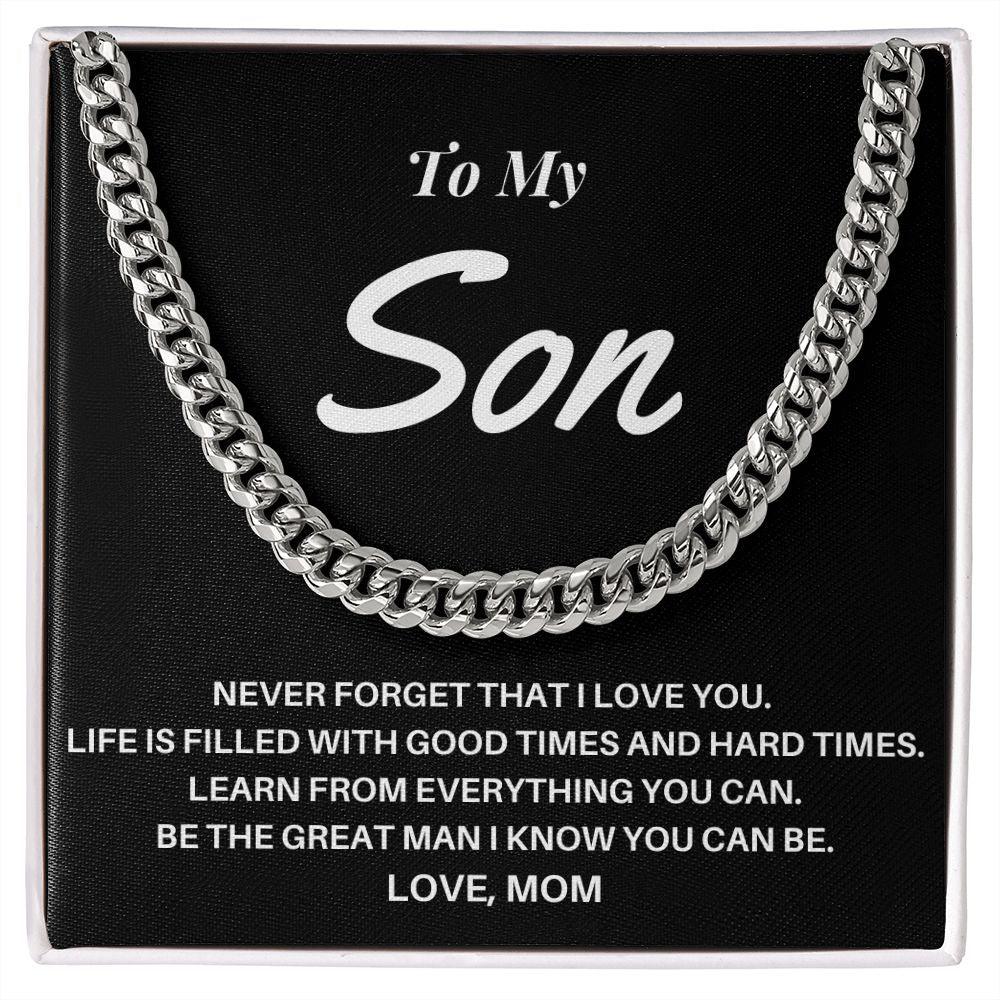 To My Son - Love Mom Cuban Link Chain - CHARMING FAMILY GIFT