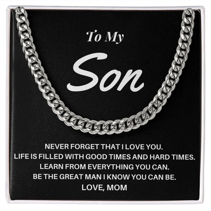 To My Son - Love Mom Cuban Link Chain - CHARMING FAMILY GIFT