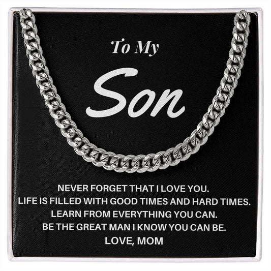 To My Son - Love Mom Cuban Link Chain - CHARMING FAMILY GIFT