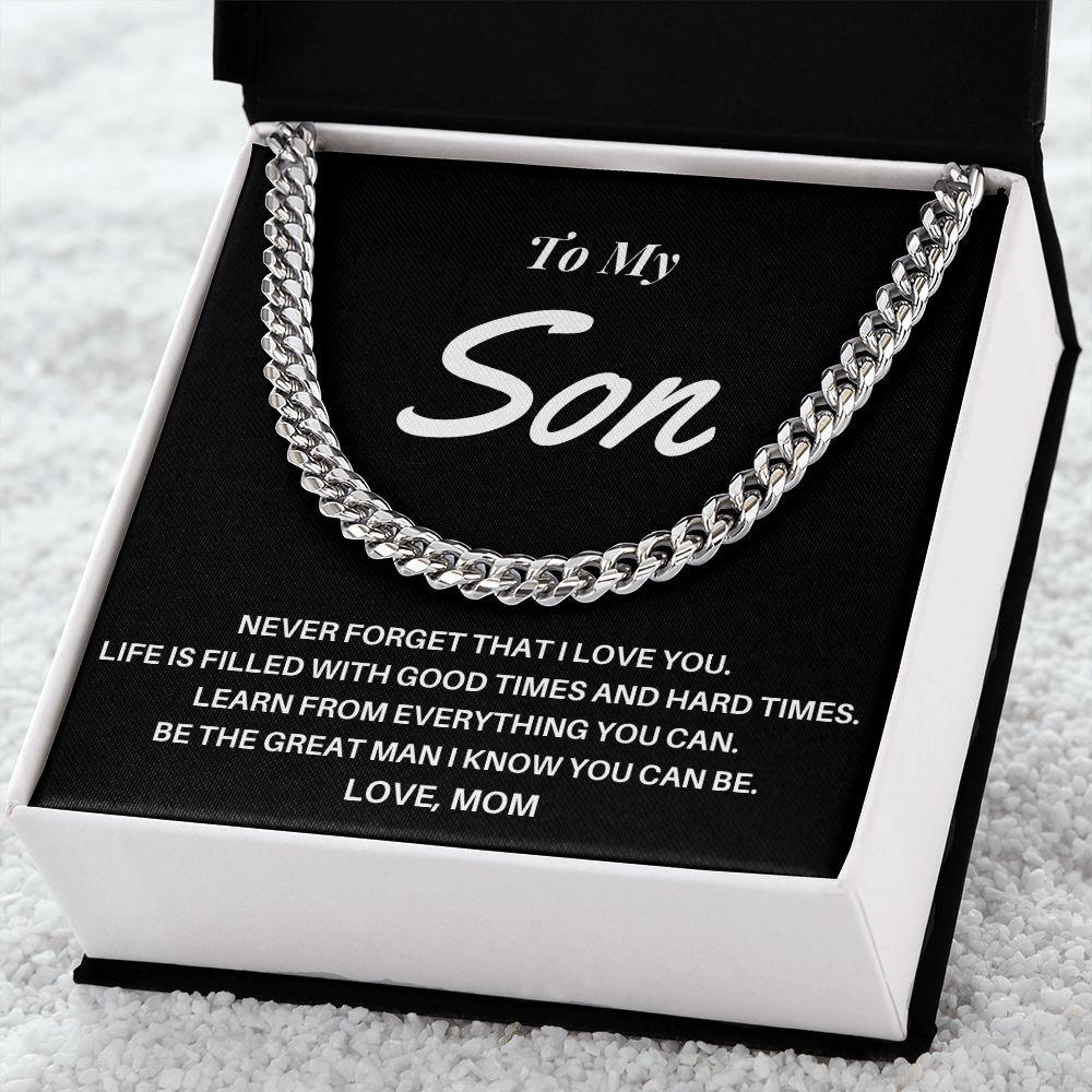 To My Son - Love Mom Cuban Link Chain - CHARMING FAMILY GIFT