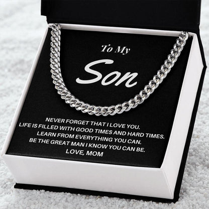 To My Son - Love Mom Cuban Link Chain - CHARMING FAMILY GIFT