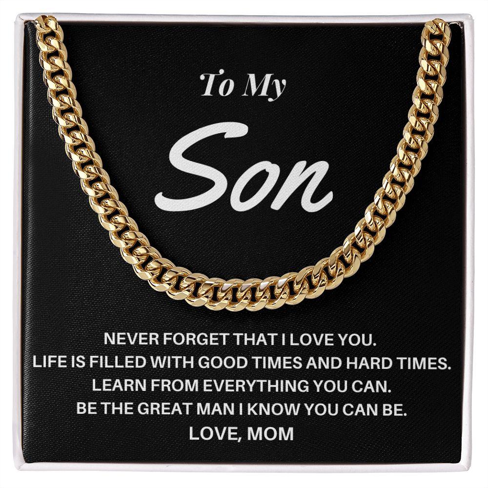 To My Son - Love Mom Cuban Link Chain - CHARMING FAMILY GIFT