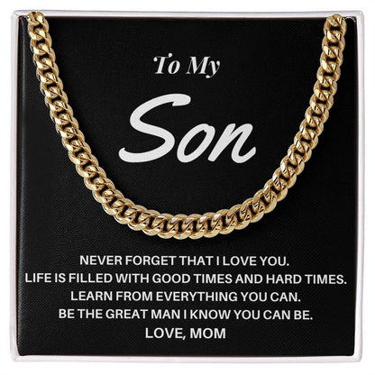 To My Son - Love Mom Cuban Link Chain - CHARMING FAMILY GIFT
