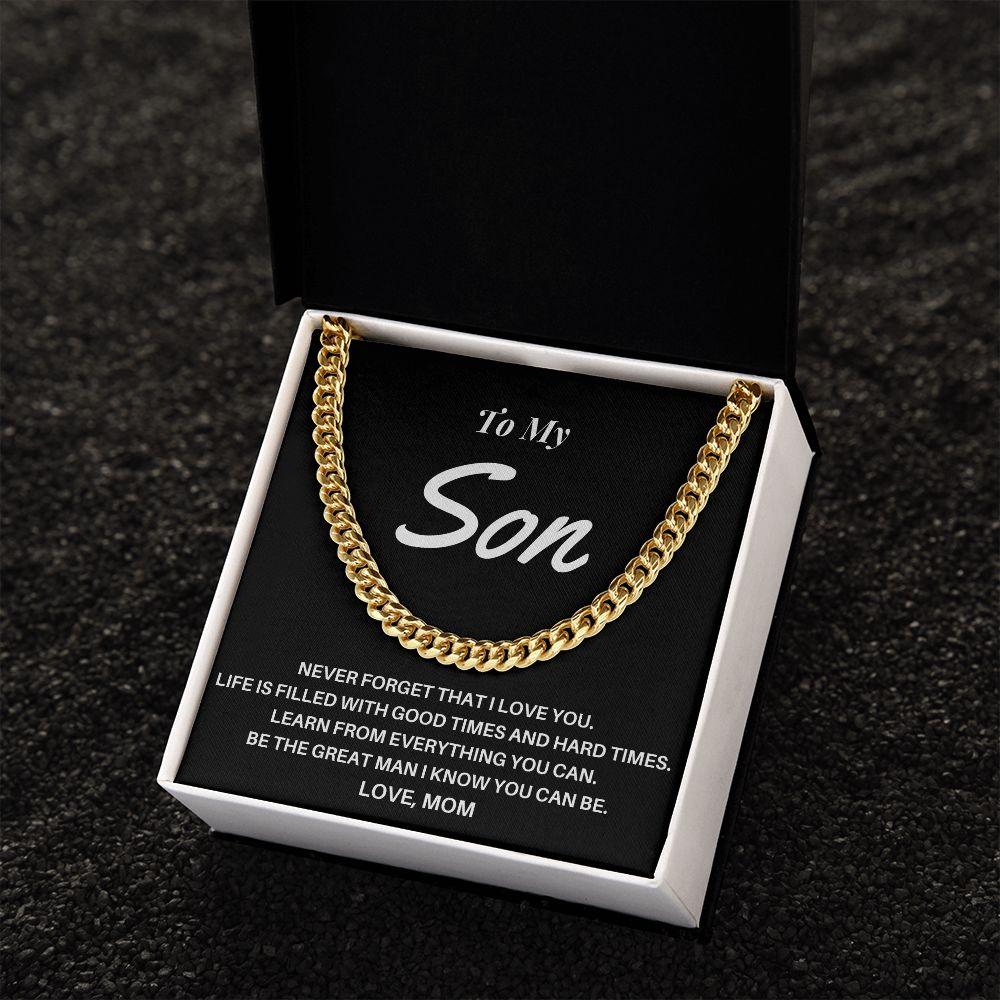 To My Son - Love Mom Cuban Link Chain - CHARMING FAMILY GIFT
