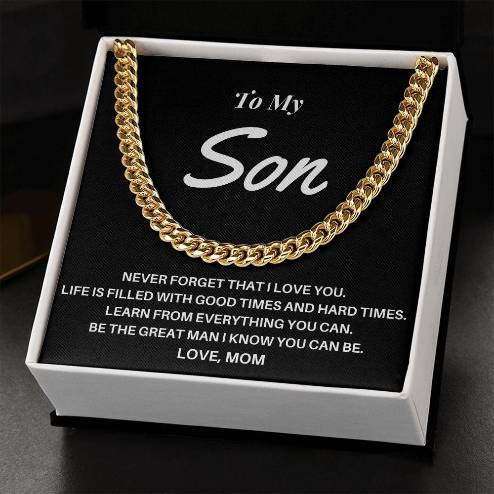 To My Son - Love Mom Cuban Link Chain - CHARMING FAMILY GIFT