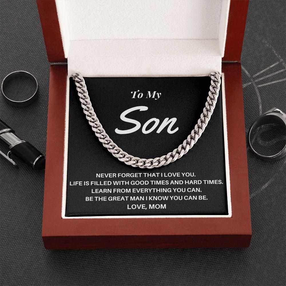 To My Son - Love Mom Cuban Link Chain - CHARMING FAMILY GIFT