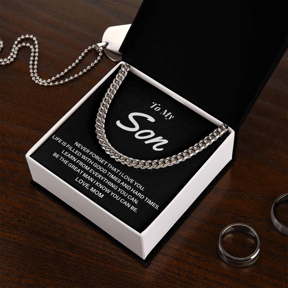 To My Son - Love Mom Cuban Link Chain - CHARMING FAMILY GIFT