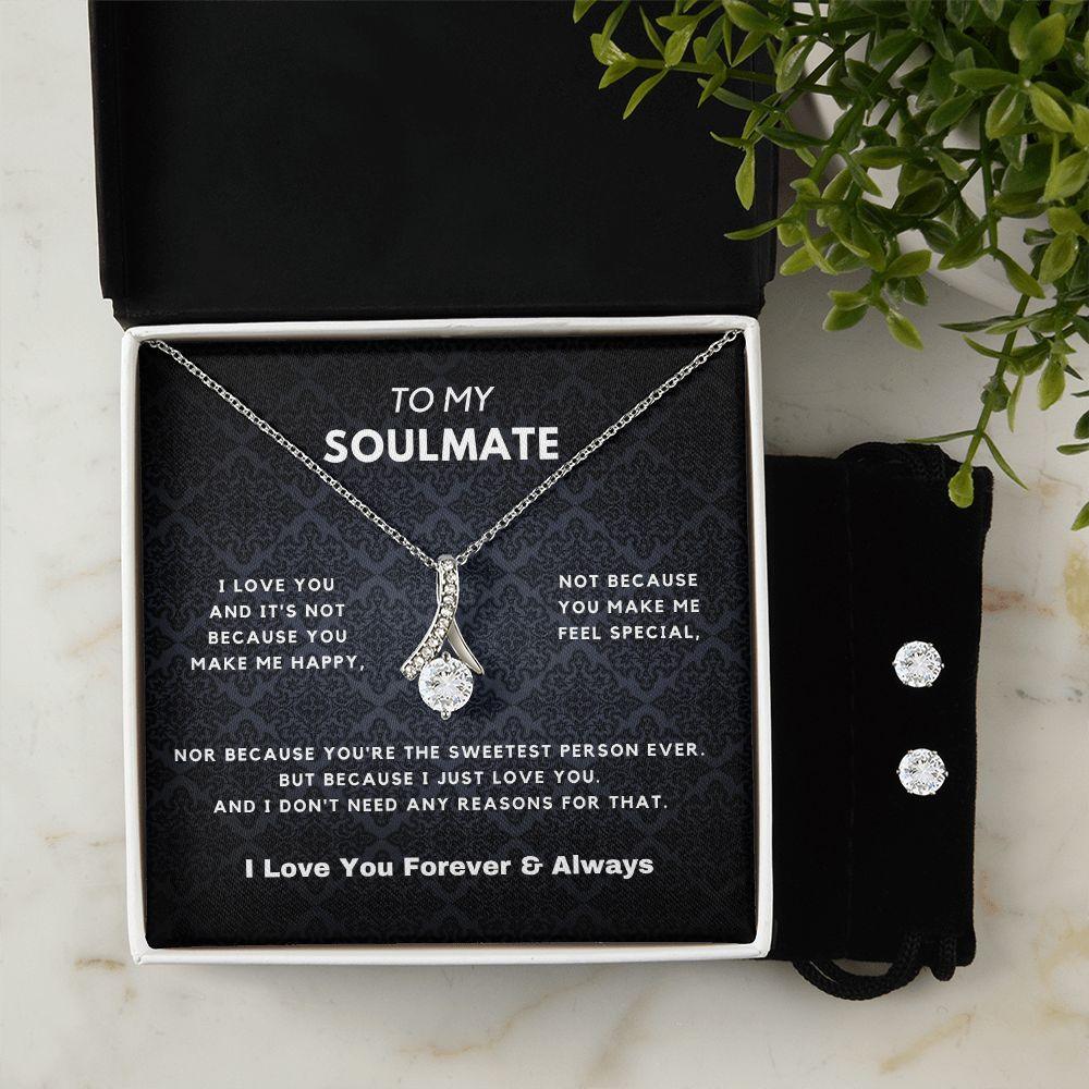 To My Soulmate - Alluring Beauty Necklace + CZ Stud Earrings Set - CHARMING FAMILY GIFT