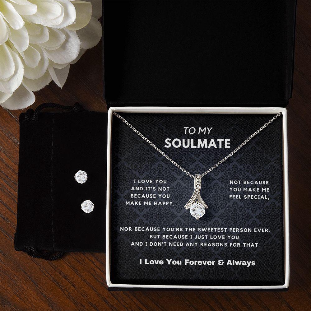 To My Soulmate - Alluring Beauty Necklace + CZ Stud Earrings Set - CHARMING FAMILY GIFT