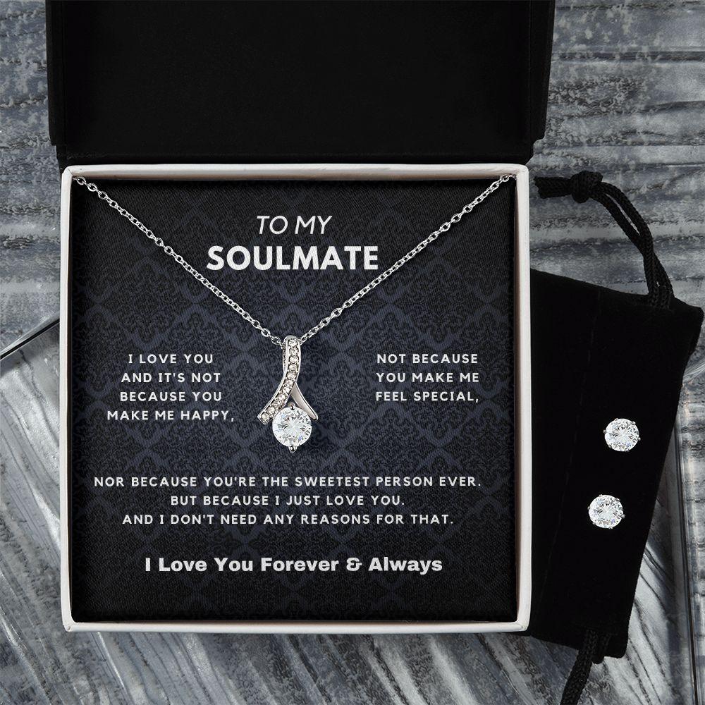 To My Soulmate - Alluring Beauty Necklace + CZ Stud Earrings Set - CHARMING FAMILY GIFT