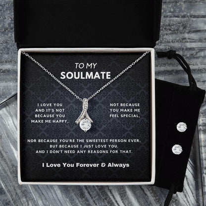 To My Soulmate - Alluring Beauty Necklace + CZ Stud Earrings Set - CHARMING FAMILY GIFT