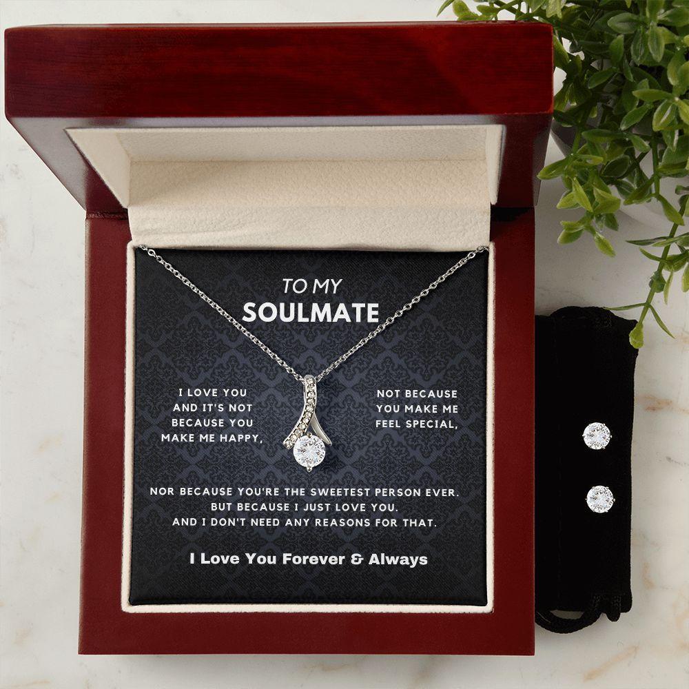 To My Soulmate - Alluring Beauty Necklace + CZ Stud Earrings Set - CHARMING FAMILY GIFT