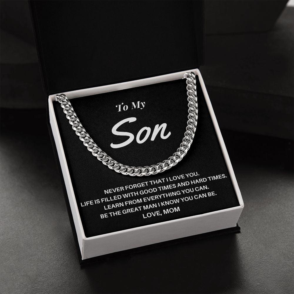 To My Son - Love Mom Cuban Link Chain - CHARMING FAMILY GIFT