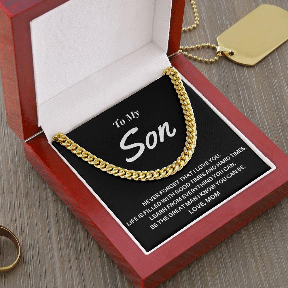 To My Son - Love Mom Cuban Link Chain - CHARMING FAMILY GIFT