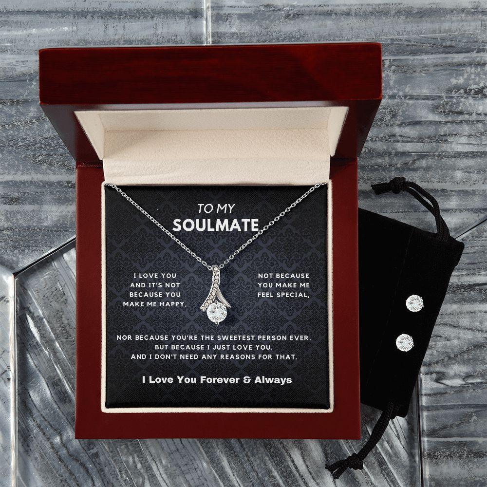 To My Soulmate - Alluring Beauty Necklace + CZ Stud Earrings Set - CHARMING FAMILY GIFT