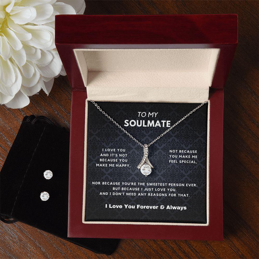 To My Soulmate - Alluring Beauty Necklace + CZ Stud Earrings Set - CHARMING FAMILY GIFT